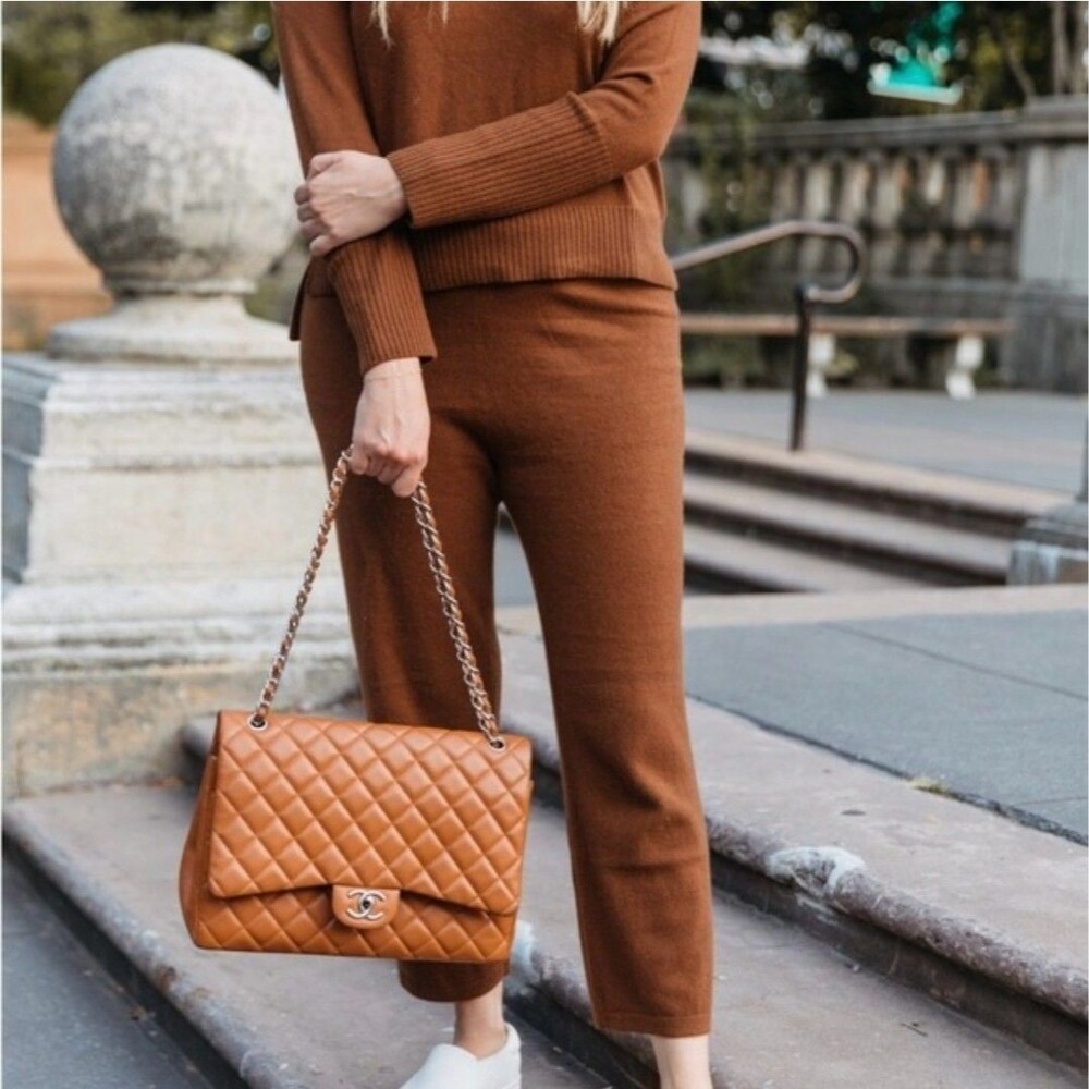 Naadam Signature Cropped Cashmere Pant Brown Women's Quiet Luxury Cozy Size S